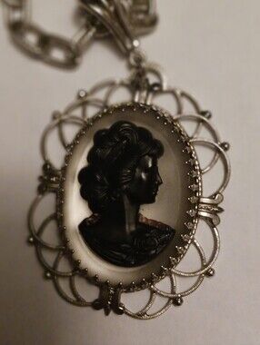 Whiting Davis Cameo Pendant on Sarah Coventry Hook Chain